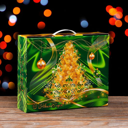 Цена за 2 шт. Подарочная новогодняя коробка Праздничный Шелк в зеленом 29?9?25 см - Simaland фото 2