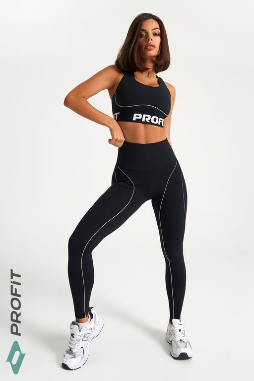 Спортивные леггинсы с кантом, черные, lp.340.001