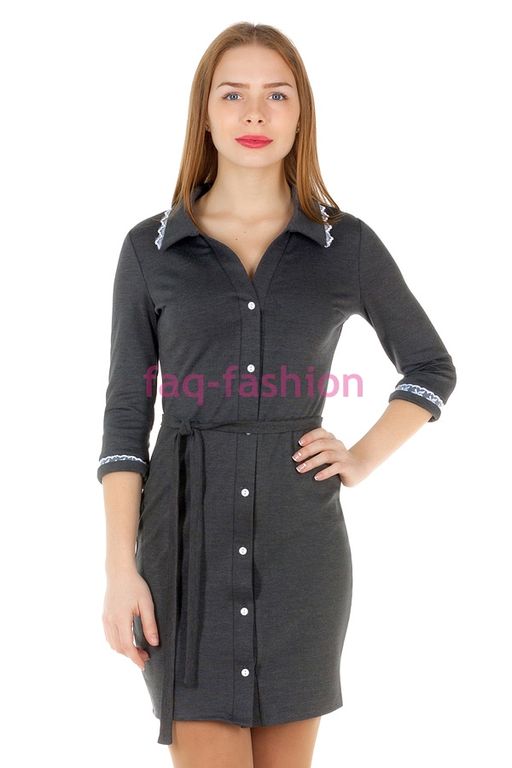 Платье-рубашка с кружевом Серый