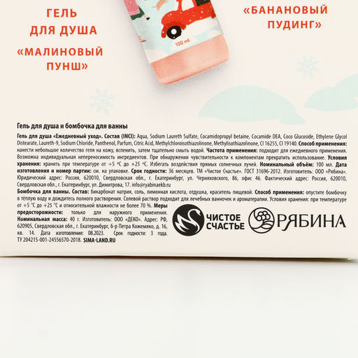 Новогодний подарочный набор косметики «Волшебной зимы»: гель для душа 100 мл и бомбочка для ванны 40 г, Чистое счастье