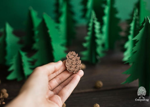 Деревянная брошь Шишка - Сибирский кедр фото 3