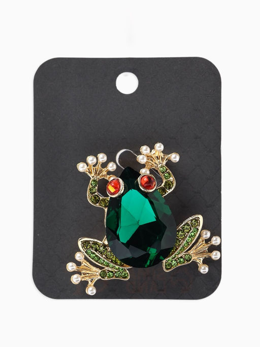 Брошь «Болотная лягушка», гранёная, зелёная в золоте