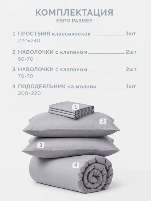 Постельное белье Моноспейс Евро + 4 наволочки, темно-серый - Ecotex фото 7