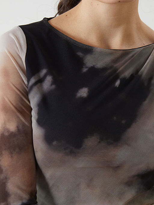 Bisiklet Yaka Batik Desenli Kad?n Bodycon Elbise