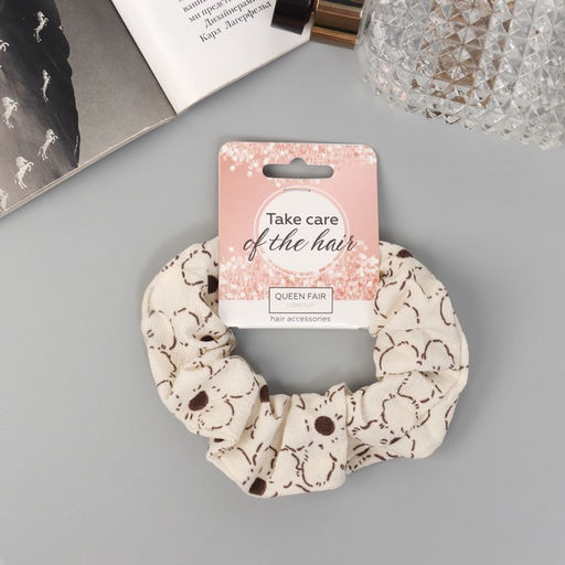 Цена за 3 шт. Резинка для волос «Орбита», цветы стиль, 10 см, коричнево-бежевая