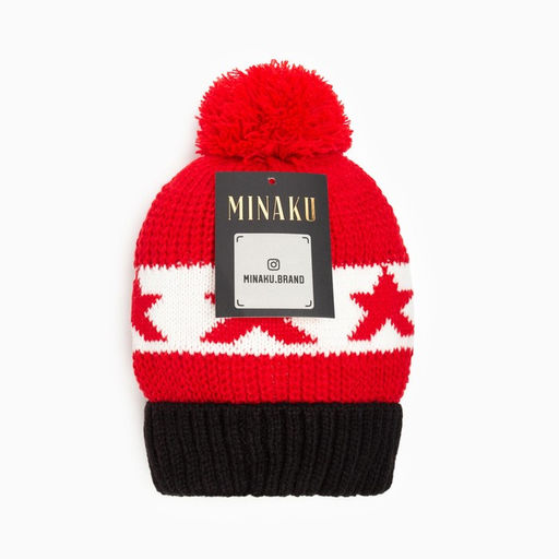 Шапка MINAKU с помпоном, размер 50-52, красная