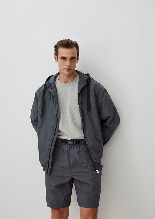 Kapusonlu Gri Ceket - Mavi фото 2