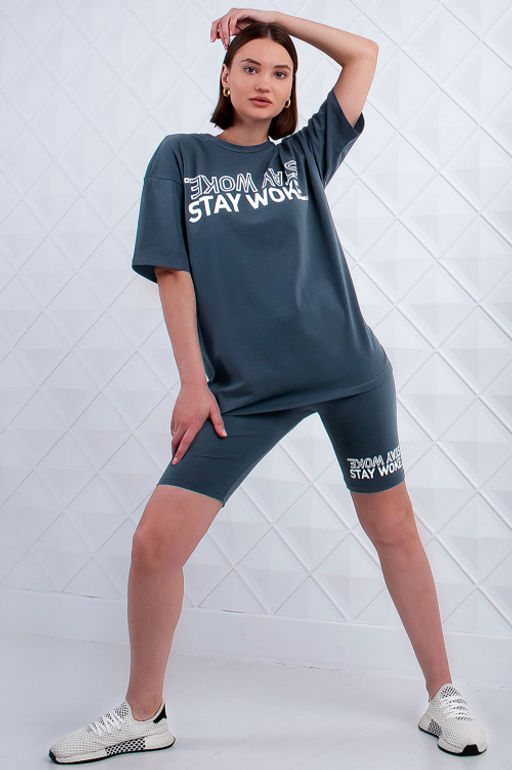 Арт. 5733 Костюм с велосипедками 42-50 (5 шт) Цвет:верх-хаки, низ-хаки