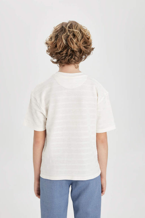 Футболка оверсайз с воротником и короткими рукавами для мальчика - Defacto фото 6