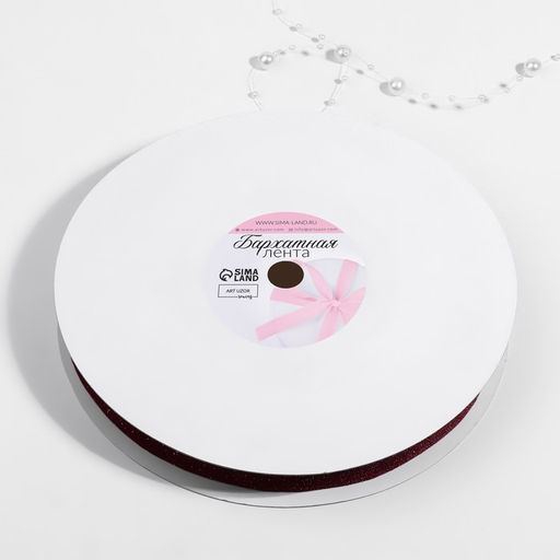 Лента бархатная, с серебряным люрексом, 20 мм, 181 м, бордовая №46 - Арт узор фото 2