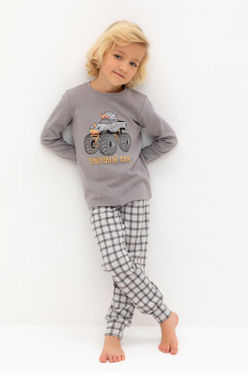 К 1541/холодный серый,клетка пижама дет