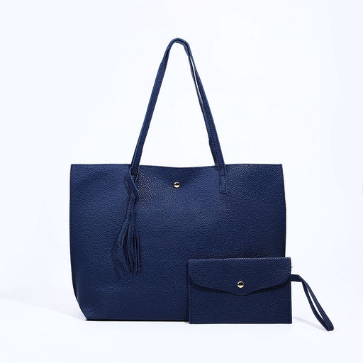 Сумка - шоппер женская на кнопке, с монетницей, 35×10×28 см, синий