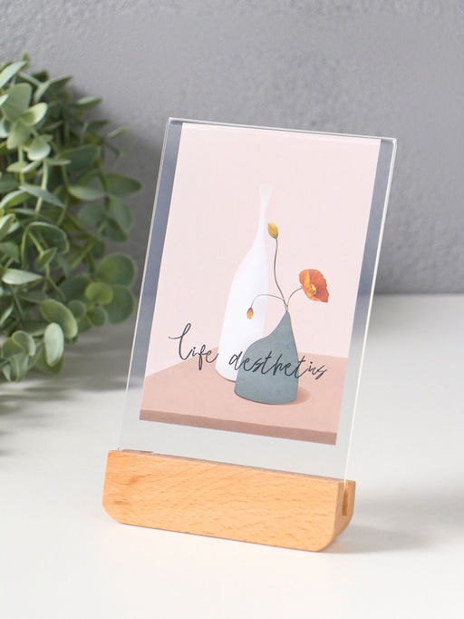 Фоторамка дерево 10х15 см "Синие цветы на белом" 2х10,5х17 см