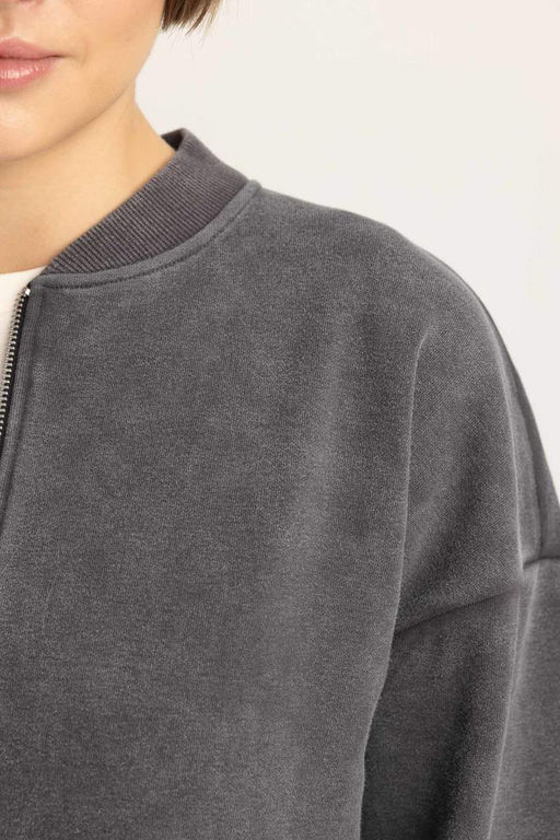 Кардиган-бомбер с выцветшим эффектом и воротником-стойкой Relax Fit - Defacto фото 5