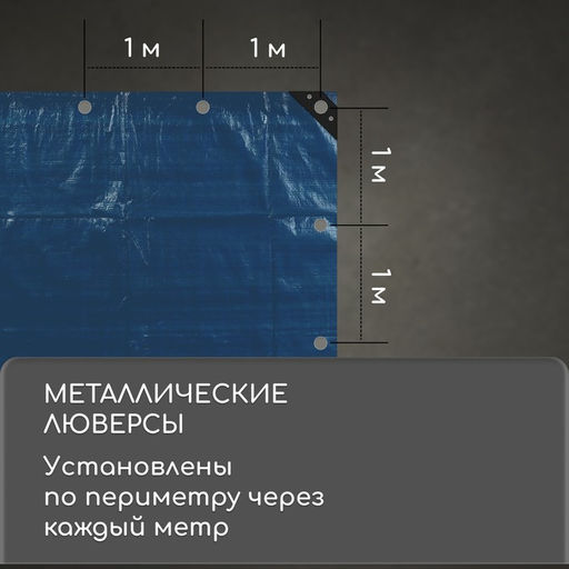 Тент защитный, 5 3 м, плотность 60 г/м, люверсы шаг 1 м, тарпаулин, УФ, голубой - Simaland фото 5