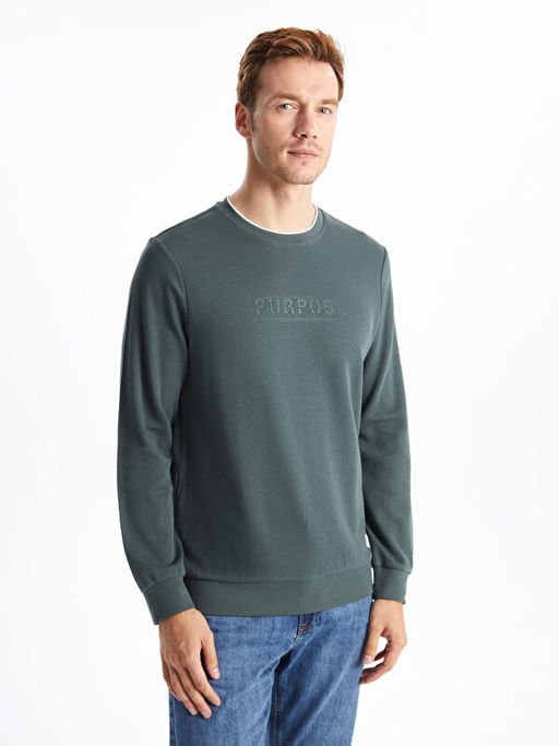 Bisiklet Yaka Uzun Kollu Bask?l? Erkek Sweatshirt