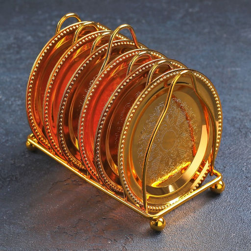 Набор блюдец «Золото», d=10 см, 6 шт., на подставке, металл, золотистый