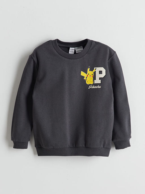 Bisiklet Yaka Pikachu Bask?l? Erkek ?ocuk Sweatshirt