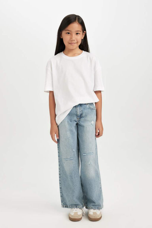 Широкие джинсовые брюки с рваными карманами для девочек и широкими штанинами - Defacto фото 2