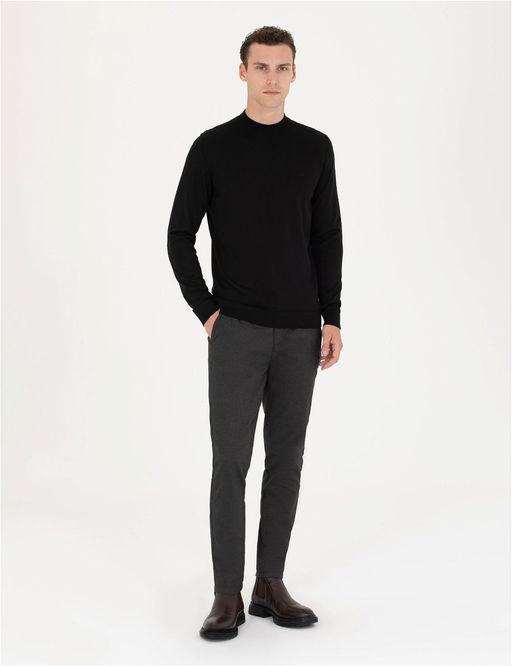 Siyah Regular Fit Bato Yaka Y_n Kar___ml_ Basic Triko Kazak