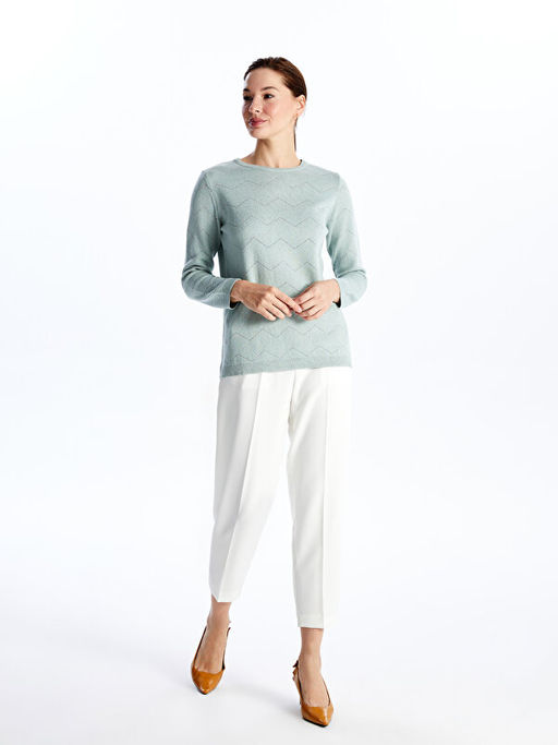 Bisiklet Yaka Desenli Uzun Kollu Kad?n Triko Kazak - Waikiki фото 3