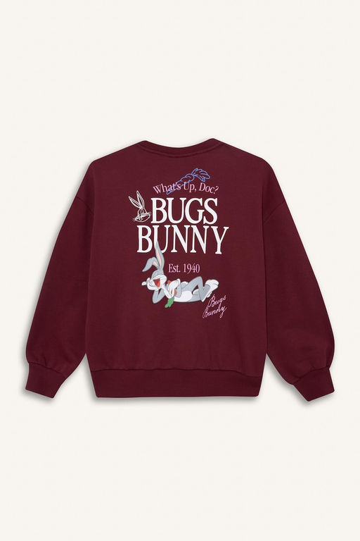 Looney Tunes Oversize Geni_ Kal_p Bisiklet Yaka Sweatshirt K_z _ocuk - Defacto фото 6