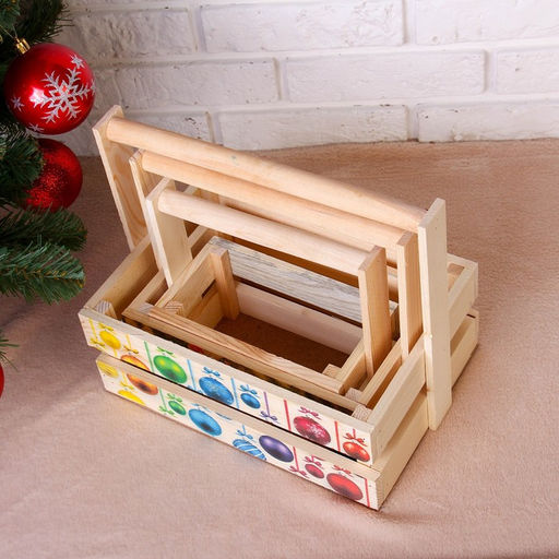 Набор кашпо деревянных Новогодний №3 3 в 1, МАССИВ СОСНЫ, деревянная ручка, натуральный - Дарим красиво фото 2