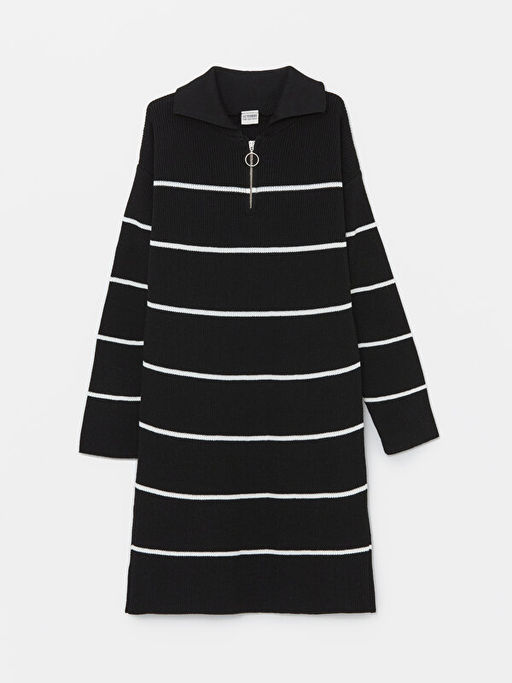 Polo Yaka ?izgili Uzun Kollu K?z ?ocuk Triko Elbise