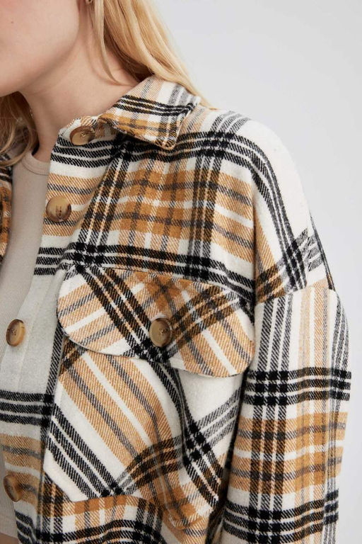 Фланелевая туника с длинными рукавами и воротником-рубашкой оверсайз - Defacto фото 5