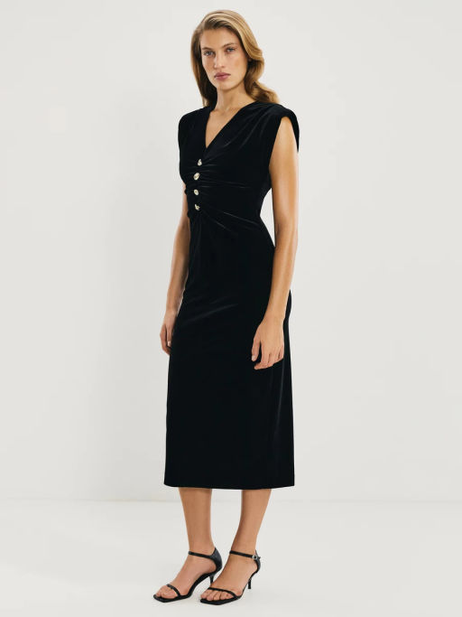 Бархатное платье с драпировкой и пуговицами / Zarina