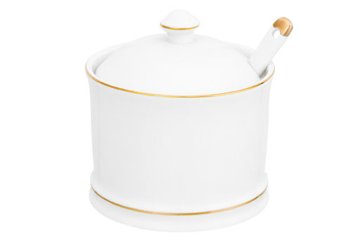 Сахарница 250 мл 9*9*10 см "Белая с золотом" + ложка NEW BONE CHINA