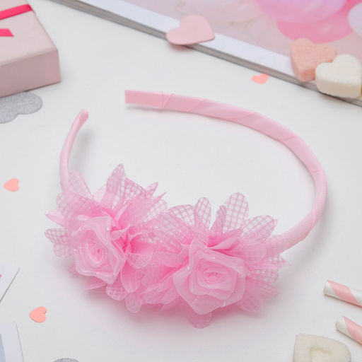 Цена за 2 шт. Ободок для волос Малышка, две розы клетка, 1 см, розовый