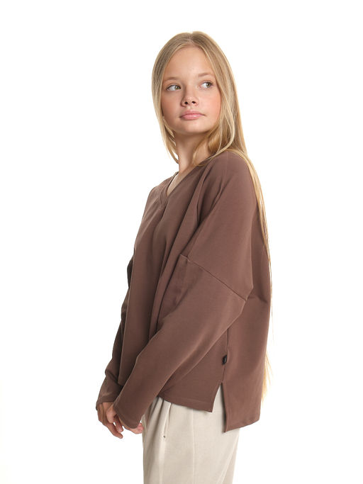 Свитшот для девочки однотонный 22-7699 шоколад - Mini maxi фото 8