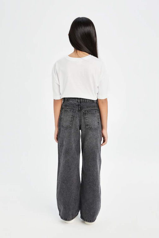 Широкие джинсовые брюки антрацитового цвета с рваными деталями для девочек и широкими карманами на штанинах - Defacto фото 6