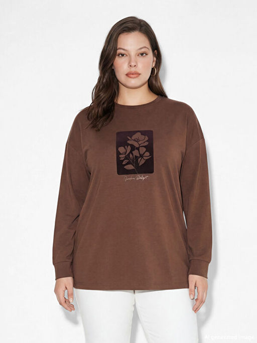 Bask?l? Soft Touch Oversize Kad?n Sweatshirt Tunik