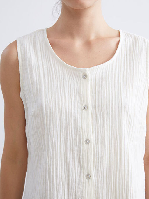 Bisiklet Yaka Dokulu Bluz