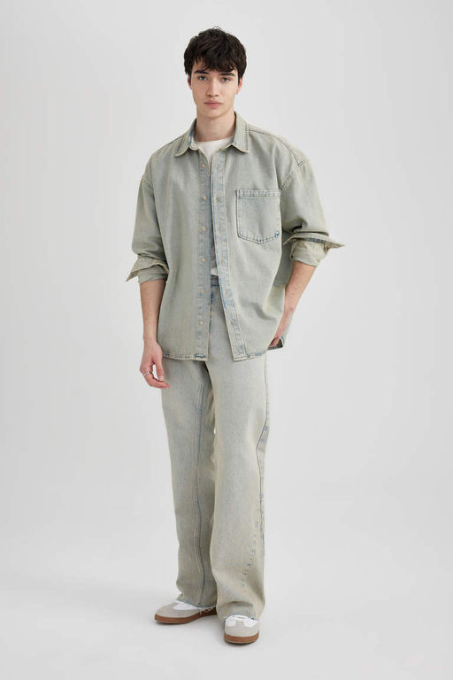 Расклешенный крой, свободный крой, нормальная талия, широкие джинсовые брюки с эффектом потертостей - Defacto фото 4