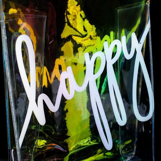 Пакет подарочный из голографического пластика, упаковка, Happy, 13 х 23 х 6 см
