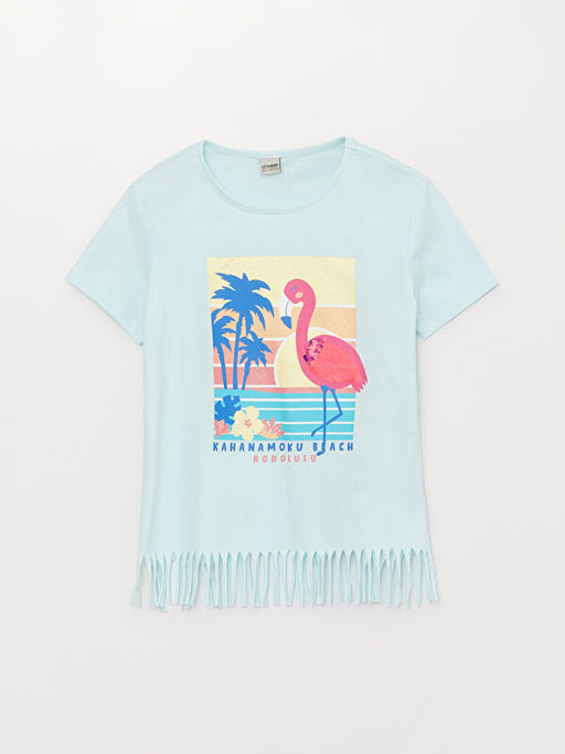 Bisiklet Yaka Bask?l? K?sa Kollu K?z ?ocuk Ti??rt ve Tayt - Waikiki фото 2