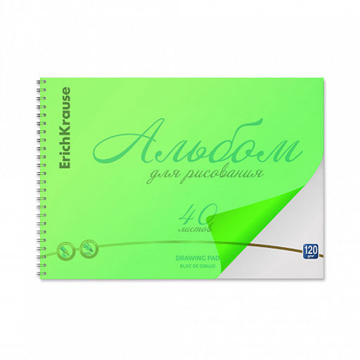 Цена за 2 шт. Альбом для рисования с пластиковой обложкой на спирали ErichKrause Neon зеленый, А4, 40 листов