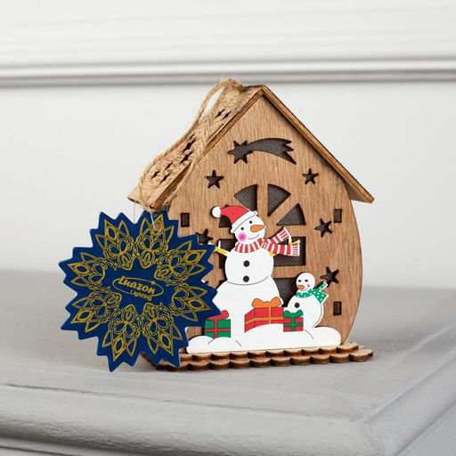 Ёлочная игрушка Домик со снеговиками, 11х6х9 см, от батареек, свечение тёплое белое - Luazon lighting фото 5