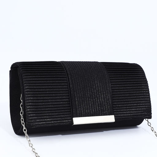Сумка-клатч женская на магните, на длинной цепочке, чёрная