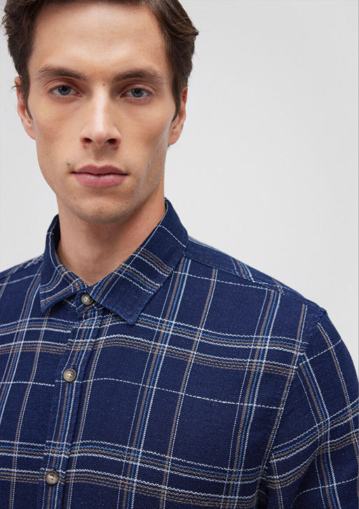 Kareli Lacivert Shirt - Mavi фото 5