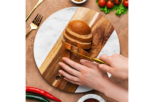 Доска для разделки и сервировки 30*30*1,3 см Белая круглая, мрамор/акация - Elan gallery фото 6