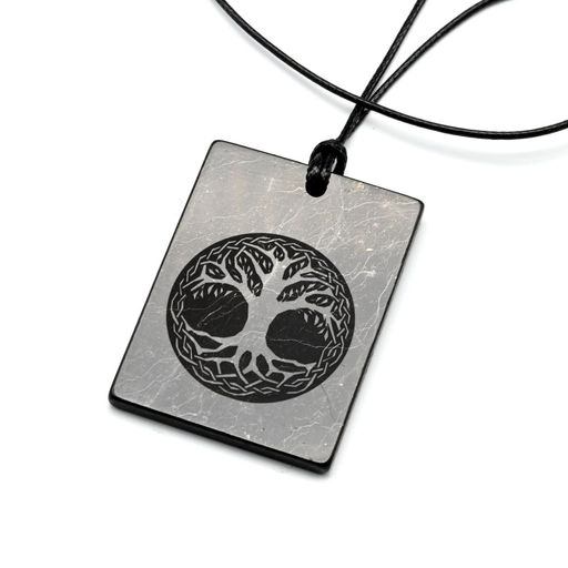 Кулон из шунгита прямоугольник "Дерево жизни" 30*40мм, полированный