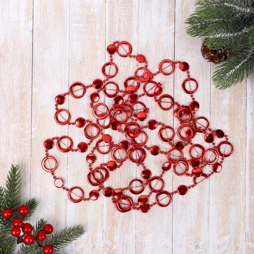 Цена за 2 шт. Бусы на ёлку Кольца, длина 2.7 м, d=10 мм, красные