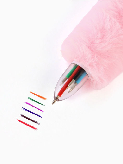Ручка многоцветная 6 цветов пушистая Стич , розовая