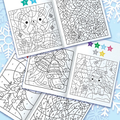 Цена за 3 шт. Раскраска - загадка по номерам новогодняя, 28 стр.