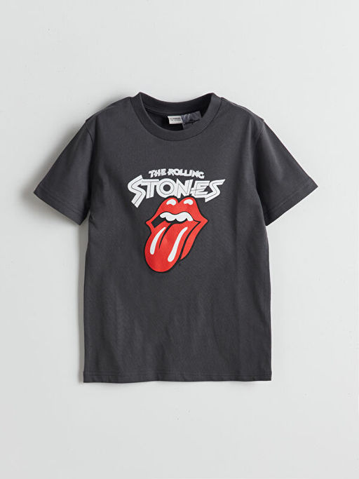 Bisiklet Yaka Rolling Stones Bask?l? Erkek ?ocuk Ti??rt