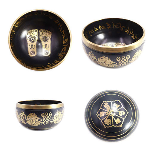 Чаша поющая с золотыми символами Стопы 5 металлов от 600гр до 750гр